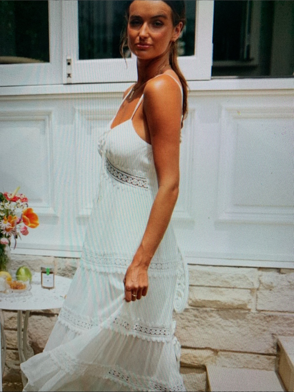 White Lace-Trim Spaghetti Strap Sundress - Brand boho spaghetti lace trim flare - Picture 6 of 6
